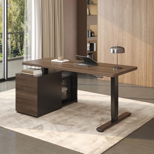 FLEXISPOT 55" Executive Standing Desk with Drawers & CPU Cabinet - color: Black Walnut, size: 55"x28"