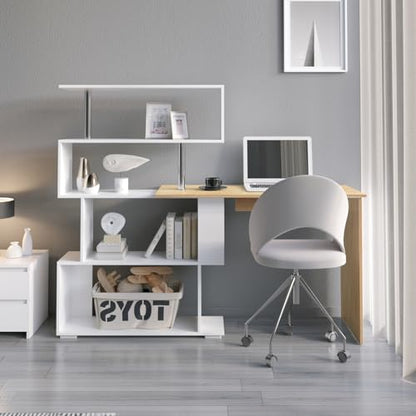 Mondeer 41.7" L-Shaped Desk with 4-Tier Shelves for Home Office - color: White and Wood