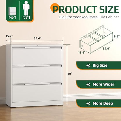 Lateral File Cabinet 3 Drawer, Metal File Cabinet with Lock - color: White, size: 3 Drawer - Lateral