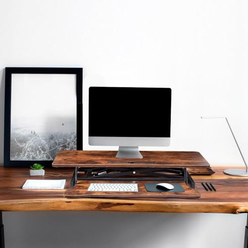 Standing Desk Converter 38 Inch, Height Adjustable Sit to Stand Workstation, Dual Monitor and Laptop Riser with Wide Keyboard Tray, Ergonomic Desk Topper for Home Office School, Brown - color: Tiger Brown