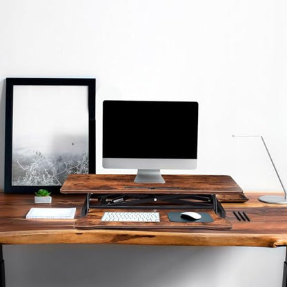 Standing Desk Converter 38 Inch, Height Adjustable Sit to Stand Workstation, Dual Monitor and Laptop Riser with Wide Keyboard Tray, Ergonomic Desk Topper for Home Office School, Brown - color: Tiger Brown