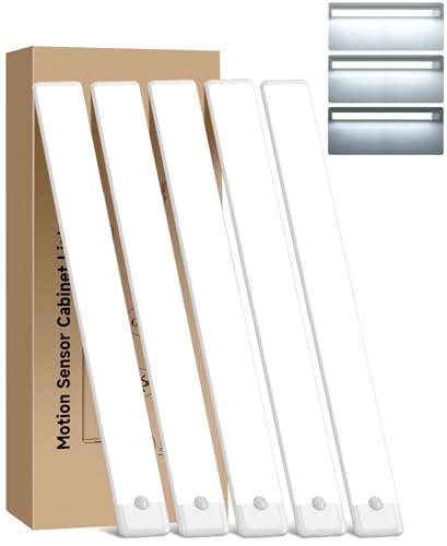 11.8 inch Motion Sensor Under Cabinet Light, 5-Pack, Cool White | Dimmable, Rechargeable, Magnetic Closet Light, Wireless Under Counter Lighting, USB Cable Included - color: Cool White, size: 11.8 inch