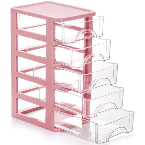 Hedume Desktop Drawer, Clear 5-Drawer Desktop Storage Unit, Small Organizer Box Storage Container Case, Frame with Clear Drawers, Drawer Unit