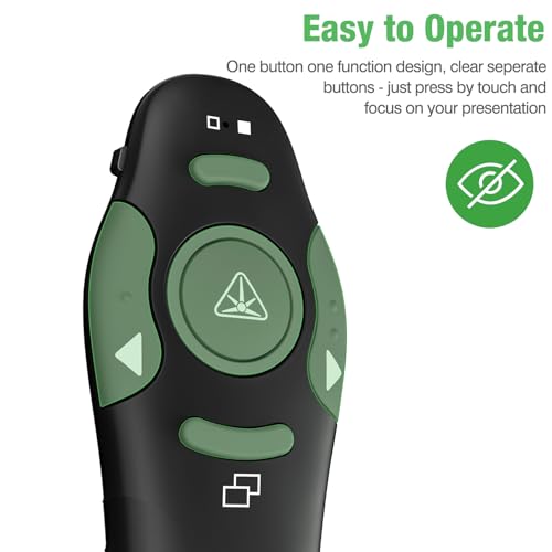 DinoFire Green Presentation Clicker Wireless Presenter Remote, RF 2.4GZ Rechargeable USB Slide Clicker for Powerpoint Presentation Computer Laptop - style: Rechargeable+USB+Green
