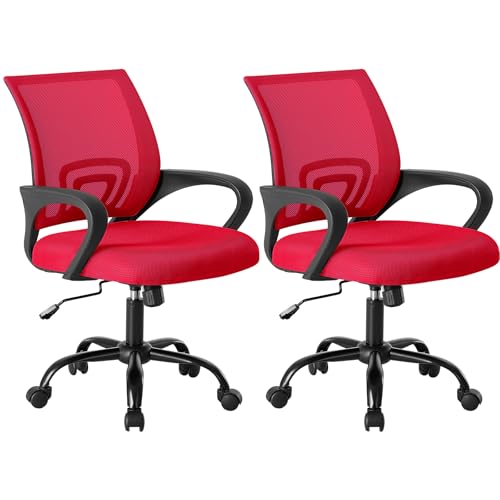 OLIXIS Ergonomic Office Chair 2 Pack, Home Desk Mesh Chairs, Lumbar Support | Height Adjustable, Fixed Armrest, Rocking Mode, 360 Swivel, 2 Pack Home, Red - color: Red, size: 2
