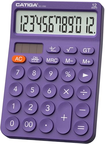CATIGA 12 Digit Desktop Calculator Basic Desk Calculator with Large LCD Display, Big Buttons, 4 Function, Solar and Battery Dual Power, for Office, School, Home, SD-1292 Purple - color: 7) Purple