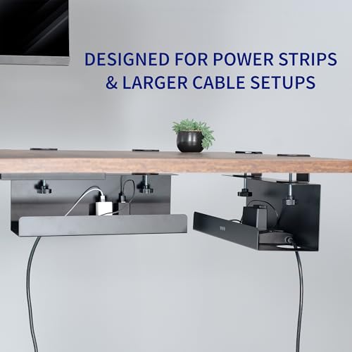 VIVO No Drill Clamp-on 17 inch Power Strip Cable Management Trays, Under Standing Desk Steel Cord Organizer, Black, 2 Pack, DESK-CM6L-2B - size: 17" (Pack of 2)