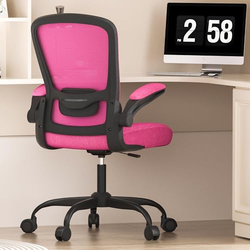 Mimoglad Ergonomic Office Chair - Desk Chair with Flip-up Armrests & 135° Recline, Adjustable Lumbar Support - Space-Saving Task Chair for Business/Team Office & Home (Modern, Rose-Carmine) - color: Rose-carmine
