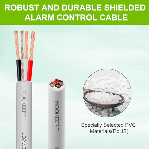 MOOKEERF 18/3 Shielded Wire 18 AWG 3 Conductor Stranded Shielded Plenum Cable 200FT White CL3P Jacket for Security/Alarm/Access Control/Sound-18AWG 3 Conductors Wire - size: 200FT, style: 18/3