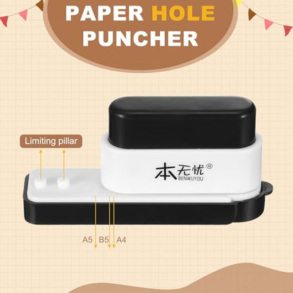 PATIKIL 5 Hole Paper Puncher, Hole Punch Binding Machine Spiral Coil Binder with 10Pcs 30 Ring Loose Leaf Binder Spines 5 Sheets Capacity for DIY Planner Scrapbook Office, Black - color: Black