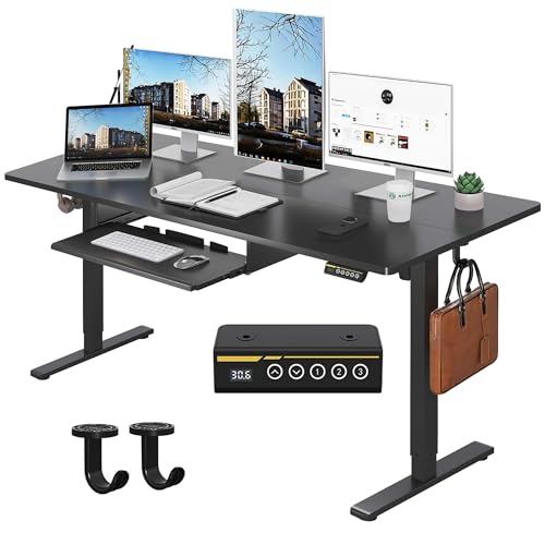 55 x 24 Inch Electric Standing Desk with Keyboard Tray, Black | 3-Year Free Motor Replacement, 28.3-46.5 in Height, 3 Presets, 45 dB or Less, 154 lb Capacity, Keyboard Tray - color: Black, size: 55X24