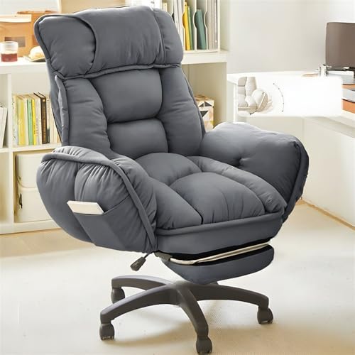 Black Wheels Executive Chair, Padded Arm with Footrest Adjustable Seat Height Computer Chair Sitting Office Chair Reclining Boss Chair Lazy Swivel Sofa Chair -Dark Grey Adjustable Arms - color: Dark, size: Adjustable Arms