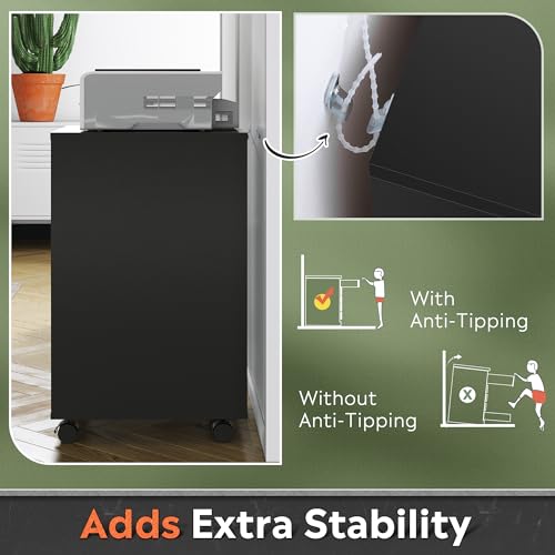 DEVAISE 5-Drawer Filing Cabinet, Under Desk file Cabinet, Black | Wood, Office Storage Cabinet, Printer Stand with Wheels, Drawer Chest, Home Office - color: Black, size: 15.7"D x 18.7"W x 25.5"H