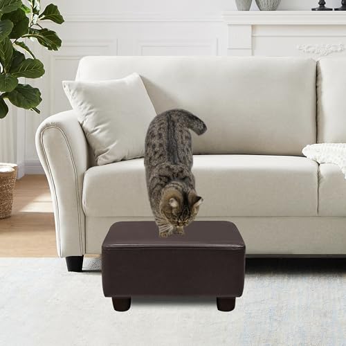 CAROLMADE Small Foot Stool Ottoman Footstool with Legs Under Desk Footrest for Living Room Bedroom and Office, Dark Brown - color: Pu Brown, size: 11"d X 15.4"w X 8.3"h