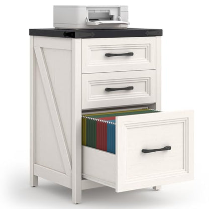 3 Drawer Vertical File Cabinet, Wood Farmhouse Cabinet, White and Black - color: White and Black, size: 3 Drawers