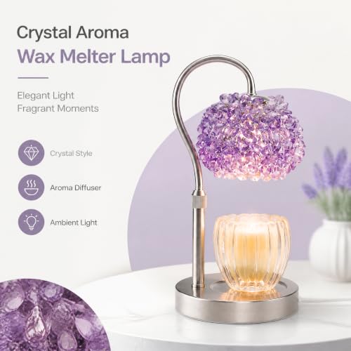 Luxury Crystal Candle Warmer Lamp, Timer, 4 Level Dimmer, Adjustable Height | Crystal Gemstone Shade, Flameless Wax Warmer for Jar Candles,Purple, Elegant Home Decor Gift for Mom & Women, Housewarming - color: Purple