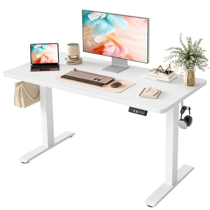 TIQLAB Electric Standing Desk,47 * 24 Inches Adjustable Height Stand up Desk, Sit Stand Home Office Table with Splice Board, White - color: White, size: 47*24 inch