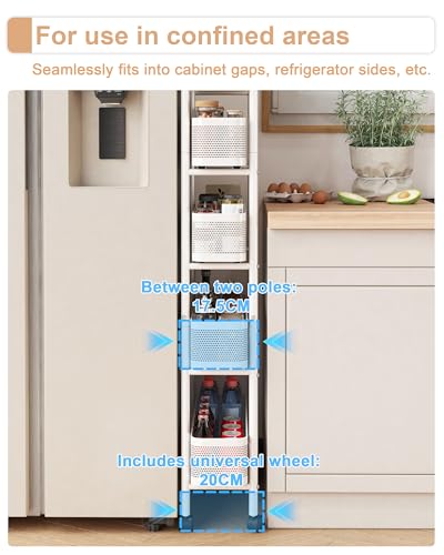 UMDONX 5-Tier Narrow Mobile Storage Cart with Pull-Out Baskets - color: White, size: 5 Tier