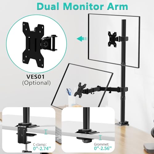 WALI Tall Monitor Arm Mount for Desk for 13-34 inch Screens, 22 lbs per Arm | Single Extra Tall Monitor Mount, Full Motion with Tilt, Swivel, Rotation, VESA Mount 75/100mm,for Office/Home (M001XL), Black - size: 13"-34", style: Single