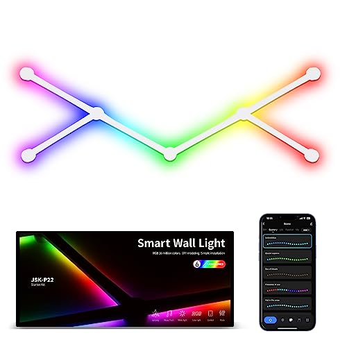 Smart Wall Light Lines, WiFi RGB LED Light Bars, 16M+ Color Dimmable Music Sync DIY Home Decor Light Bars for Gaming Party Streaming Lovers, Work with Alexa & Google Assistant (6 Lines,White) - color: White, size: 6 Light Lines Smarter Kit