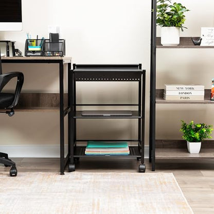 Mind Reader Cart with Covered Compartment, Office Organizer, Storage, 3-Tier, Office, Metal, 20" L x 14.25" W x 28.75" H, Black - style: 3-Tier with Compartment
