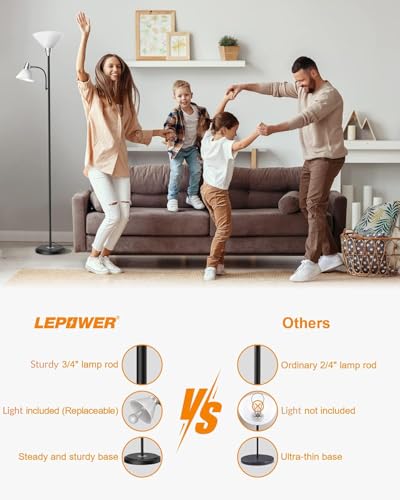 LEPOWER Floor Lamp, Bright Standing Lamp with Replaceable 3000K LED Lights - style: Floor Lamp (2 heads)