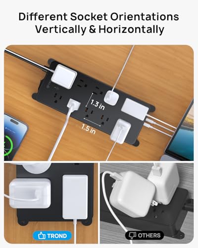 TROND Power Strip Surge Protector with 360° Rotating Flat Plug, 15ft, 4000J - color: Black, size: 15FT (Rotating Plug)
