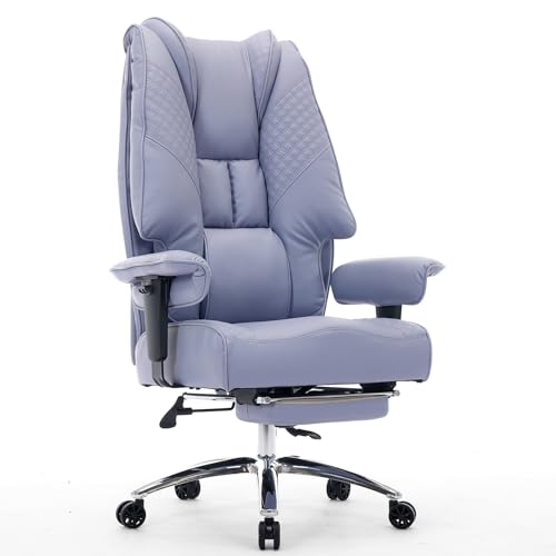 EXCEBET Big and Tall Office Chair 400lbs Wide Seat, Leather High Back Executive Office Chair with Foot Rest, Ergonomic Chairs Lumbar Support for Lower Back Pain Relief (Light Purple) - color: Bright Purple