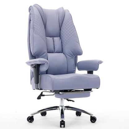 EXCEBET Big and Tall Office Chair 400lbs Wide Seat, Leather High Back Executive Office Chair with Foot Rest, Ergonomic Chairs Lumbar Support for Lower Back Pain Relief (Light Purple) - color: Bright Purple