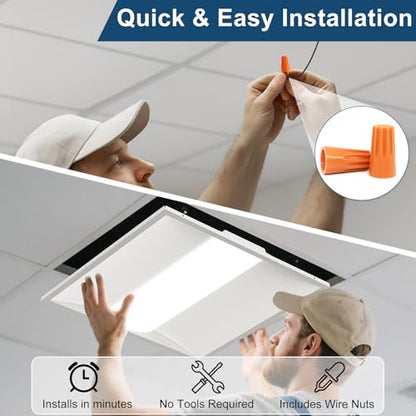 2x2 LED Troffer Light, 2-Pack, Backlit Panel, 15W–40W Selectable, 5CCT, 0–10V Dimmable, ETL, Drop Ceiling - size: 2x2FT-2pack