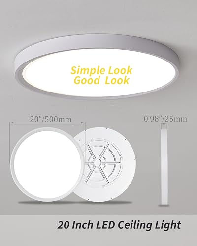 20 Inch Large LED Flush Mount Ceiling Light Fixture, Round 40w 4350lm 3000k,4000k,6000k CCT Selectable, Modern Flat Panel Super Slim Led Ceiling Light,for Living Dining Kitchen Room (2Pack-White) - color: White, size: Wall Switch Control-20Inch-2Pack