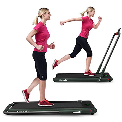 GYMAX Walking Pad, 2 in 1 Free Installation Under Desk Treadmill with Smart App, Remote Control & LED Display, 2.25HP Foldable Portable Compact Running Machine for Small Spaces Home Office - color: Green