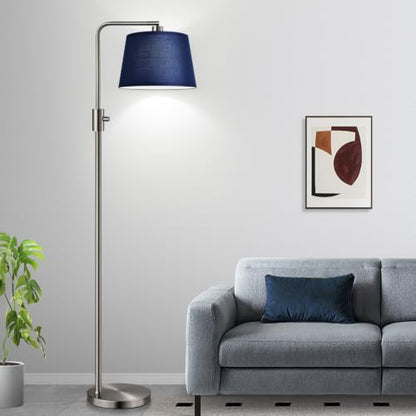 Nintiue Dimmable Floor Lamp, 1000 Lumens LED Edison Bulb Included, Brushed Nickel Arc Standing Tall Floor Lamp with Blue Shade for Living Room Bedroom Office Dining Room - color: Brushed Nickel-Blue Shade