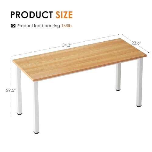 Need 54.3 Inch Large Computer Desk, Teak Wooden Top with White Metal Frame | Simple Style, Home Office, Basic Sturdy Writing Table, Study Student, Adjustable Feet, Water-Resistant, Easy Assembly - color: Teak & White, size: 54 inches