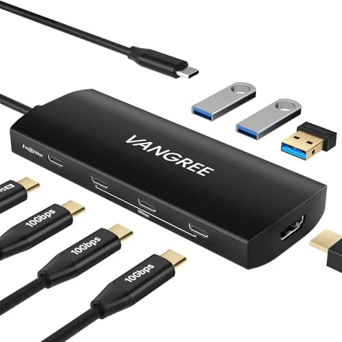 VANGREE USB C Hub 8 in 1, 3 USB-C+3 USB-A 3.2 10Gbps, 4K60Hz HDMI, 100W PD - color: Black