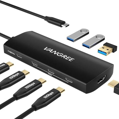 VANGREE USB C Hub 8 in 1, 3 USB-C+3 USB-A 3.2 10Gbps, 4K60Hz HDMI, 100W PD - color: Black