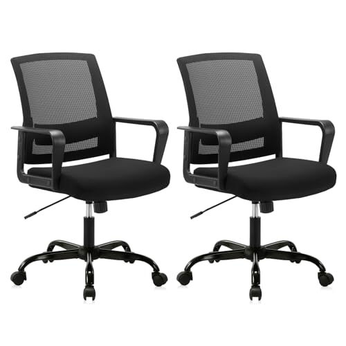 CLATINA Ergonomic Rolling Mesh Desk Chair with Executive Lumbar Support and Adjustable Swivel Design for Home Office Computer Black 2 Pack - size: 2 Pack