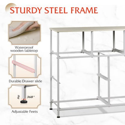 WLIVE 7 Drawer Dresser TV Stand, Entertainment Center, Media Console Table with Metal Frame and Wood Top for TV up to 45 inch, Chest of Drawers for Bedroom, Living Room, Light Grey - color: Light Grey