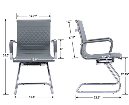 BESTANO Office Guest Chairs Reception Chairs Waiting Room Chairs Set of 2 Conference Room Chair with Mid Back, Modern PU Leather Desk Chair, Grey - color: Grey