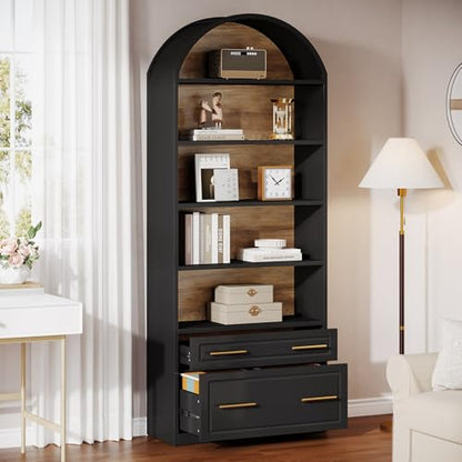 Tribesigns 76.8" Tall Arched 5-Tier Bookcase, Black - color: Black