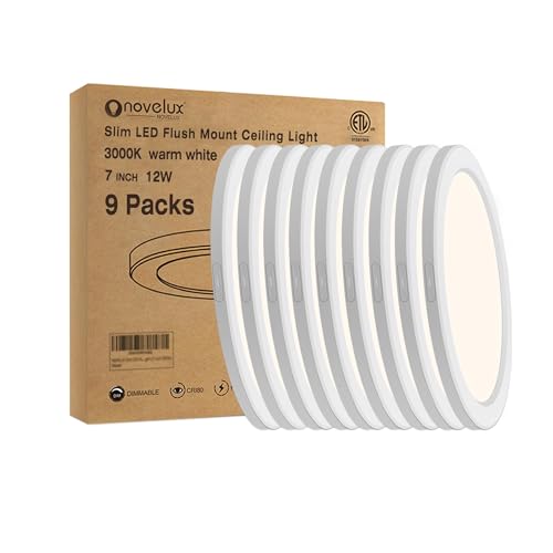 Flush Mount Ceiling Light Fixture - ETL Certified - 7 Inch Dimmable 3000K Warm White LED, 0.63'' Ultra Thin Round Design for Bedroom, Bathroom, Kitchen, Hallway, Basement, Closet (9-Pack)‌ - color: White, 3000K, size: 7 inch (9 Pack)