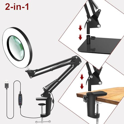 2-in-1 12X Magnifying Lamp with Light, Clamp Desk Magnifier LED