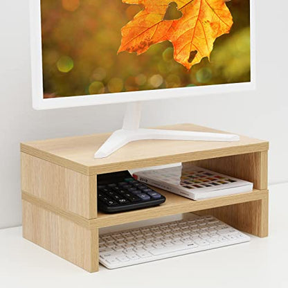 TEAMIX Wood Monitor Stand Riser-2 Packs, Maple | Holds 80Lbs, Stacked/Separate Adjustable Use, 2 Tier Adjustable, Fits laptop, TV, PC. For Home Office, Gaming - color: Maple