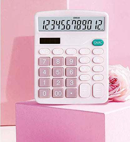YOUHO Calculator, 12-bit Solar Battery Dual Power Standard Function Electronic Calculator with Large LCD Display Office Calculator Black(5 Battery) (KK-837B, 5PACK，pink) - color: 5PACK Pink