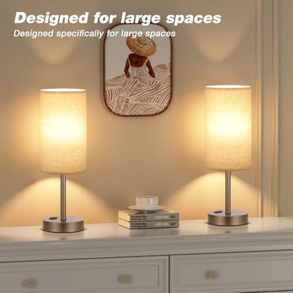 Fenmzee Touch Table Lamp - Beige, 3-Way Dimmable, USB A + C Charging, AC Outlet, 17.4inch Medium, Brown Metal Base - color: Beige - Brown, size: 17.4" Touch Control