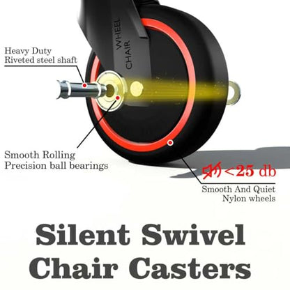 Anti-Tangle Office Chair Casters 5-Pack- 650LB Capacity, 7/16" x 7/8" Stem Size, 3 Inch PA Wheels for Carpet, Tile, Hardwood,360° Smooth Rolling, Low-Noise, Fits Most Chairs,Fits Most Chairs - color: Black Red, size: 11mm-Fit Most
