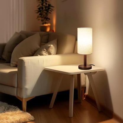 LALISU Small Table Lamp，Nightstand Lamp Wood Base Bedside Lamp Plug in - color: Black-Walnut Wood