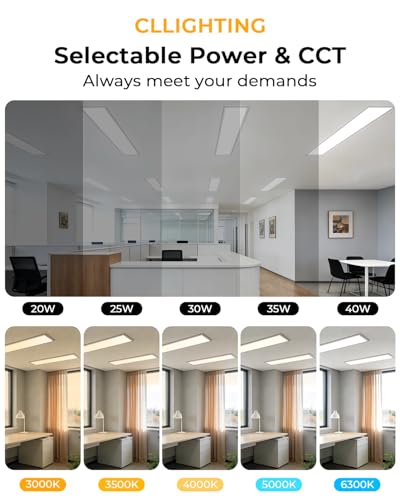 1x4 LED Flat Panel Light 2Pack 5CCT Selectable, 0-10V Dimmable | 5000LM, 3000K/3500K/4000K/5000K/6300K Adjustable, 20W/25W/30W/35W/40W Selectable, Recessed Drop Ceiling Lighting for Office - size: 1 Feet by 4 Feet