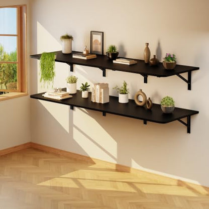 IAE Wall Mounted Folding Desk,Floating Computer Desk for Small Spaces,Black | 72x22in engineered wood desktop with metal brackets, folds flat to save space in home office, apartment and laundry room - color: Black, size: 72"*22"