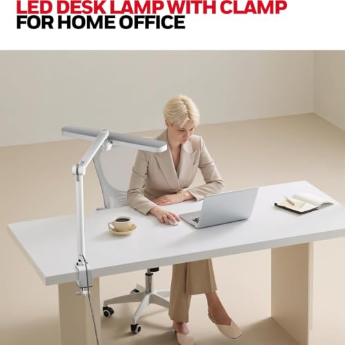Honeywell 05B02 LED Desk Lamp with Clamp, Task Lamp for Home Office | Sunturalux Natural Daylight, CRI≥97 1300LM 4000K, RG0 Low Blue Light, Flicker-Free, Full Metal Clip On Lamp for Study Work